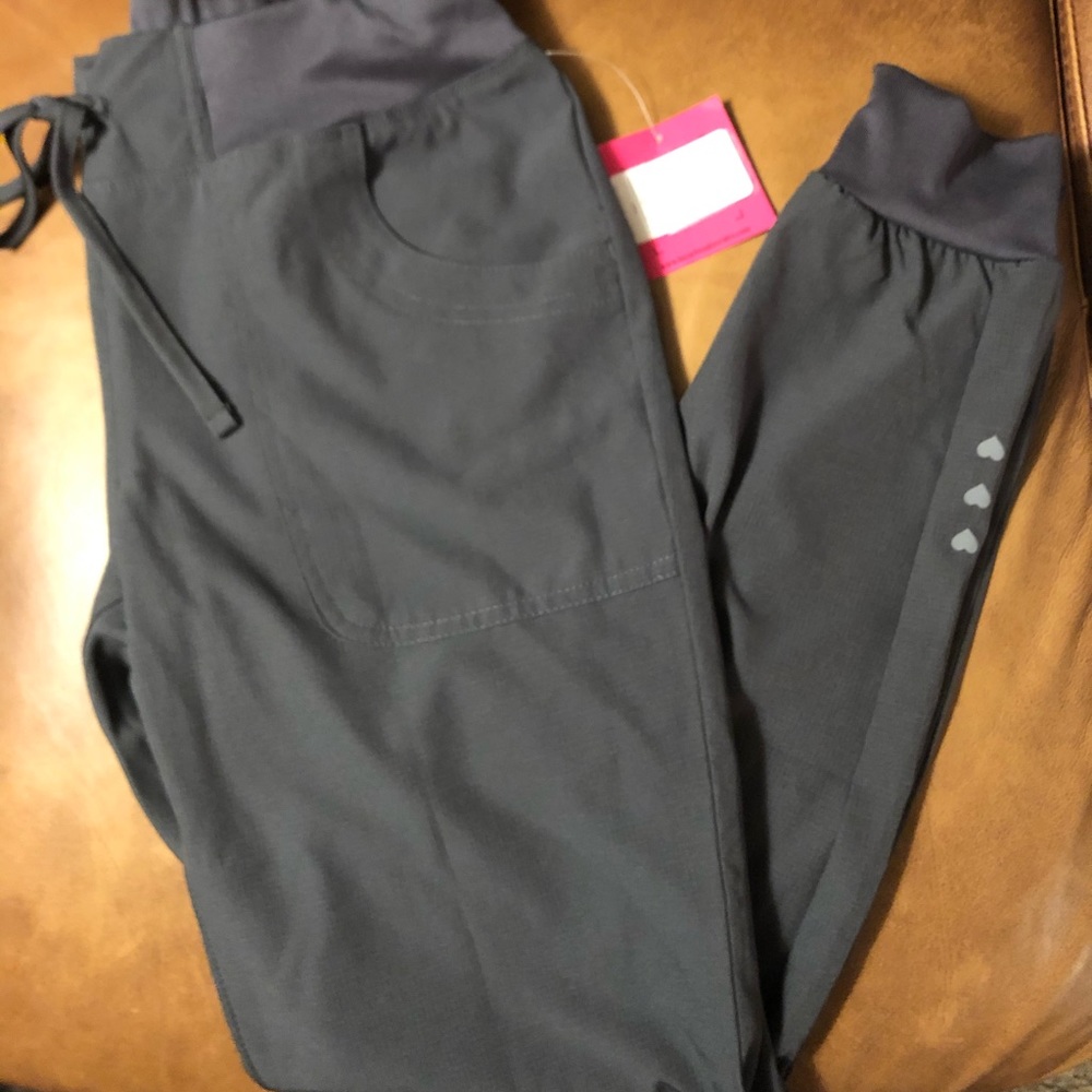 Gray jogger style scrub bottoms